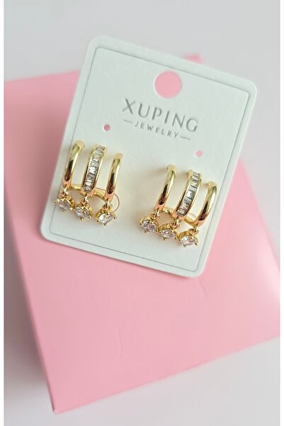 MİLUNXTE أقراط Xuping الفاخرة المقاومة للصدأ بلون ذهبي مع أحجار كريمة، موديل مجوهرات راقية