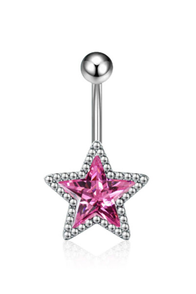 TakıLabirenti Pembe Taşlı Gümüş Yıldız Göbek Piercingi- Göbek Halkası – Gümüş...