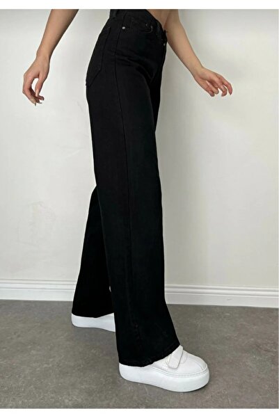 DRC trend Şiican Extra High Waist Stretch Fabric Black Palazzo Jeans Women's Trousers