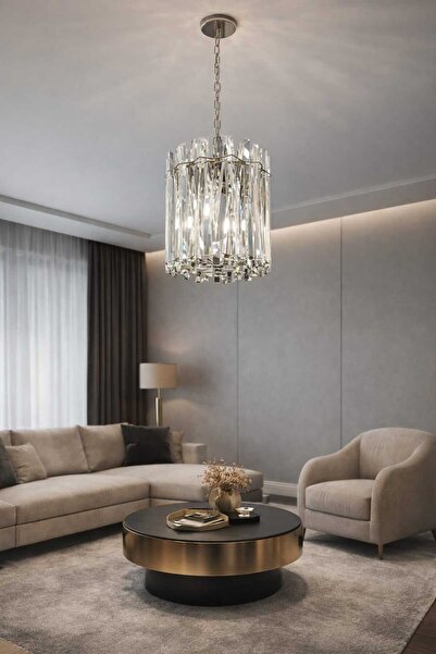 Bohem Aydınlatma Krom Kristal Cam Taşlı Belek Tekli Sarkıt Modern Avize