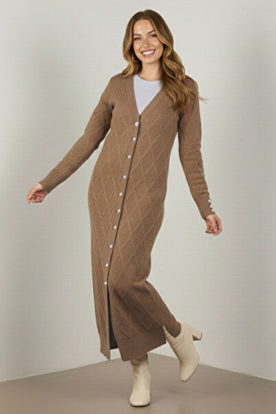 benguen Patterned Long Mercerized Cardigan N3295 Mink