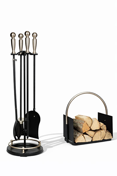 SOMINECO 5 Li Premium İthal Döküm Silver Yuvarlak Şömine-Soba Maşa Takımı + O...