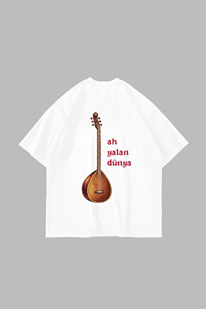 Sekizbiraltı Oh Lie World Printed Oversized Unisex White Tshirt