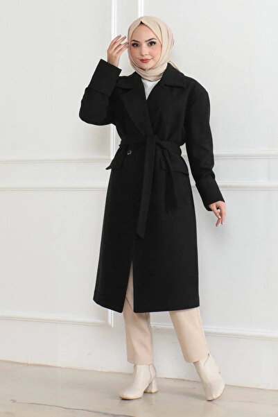 BLACK MODBLACK Women's Buttoned, Lined, Cashmere Coat - Black