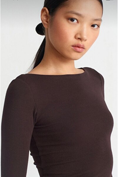 LUMİ Ultra Soft Boat Neck Slim Fit Long Sleeve Black Blouse