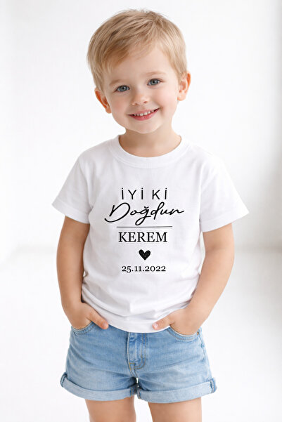 MODA Kişiye Özel İsimli Tarihli Doğum Günü Happy Birthday Baskılı Beyaz Erkek...