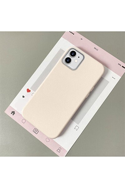ucuc iPhone 12/12 Pro Uyumlu Beyaz Deri Dokulu Silikon Kamerayı Korur Şok Emi...