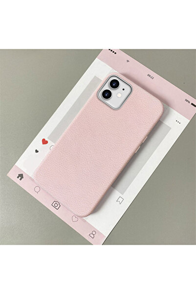 ucuc iPhone 11 Uyumlu Pembe Deri Dokulu Silikon Kamerayı Korur Şok Emici Kılıf