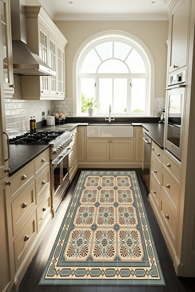 Etnik Dekor Gri Tonlu Çiçekli Fayans Desen Dijital Baskı Kaymaz Taban Makined...