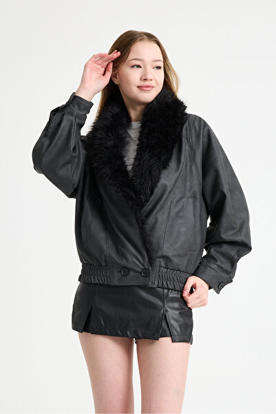 Modazeyosh Women's Fur Collar Leather Jacket