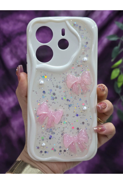 Magic Ring جراب هاتف ريدمي نوت 14 4G متوافق مع اللون الوردي بتصميم فيونكة وتف...