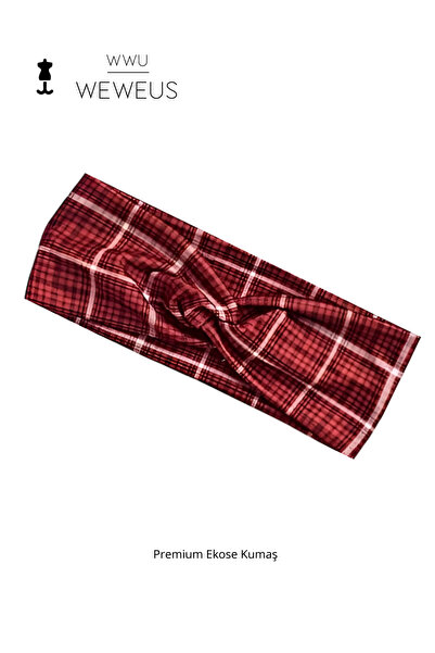 Weweus Bandă de păr pentru femei Premium în carouri Burgundy Tip8