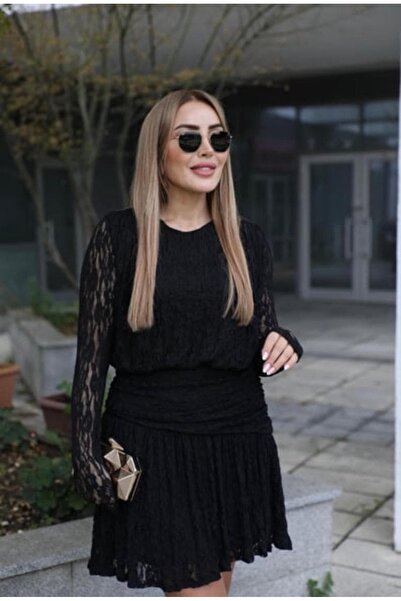 Marka Giyim Dantel Drapeli Mini Elbise