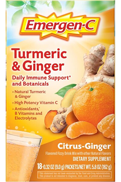 Emergen-C مزيج مشروب غازي بنكهة الحمضيات والزنجبيل، الكركم والزنجبيل، لدعم ال...