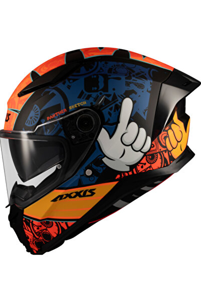 AXXIS Motosiklet Kask Panther Tribute Sketch Full Face Güneş Vizörlü ECE 22.0...