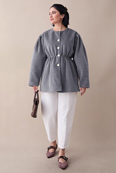 InStyle Gray Coat with Elastic Waist and Lining