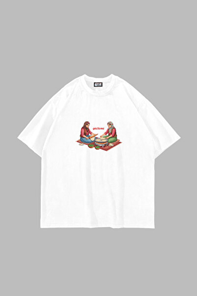 Sekizbiraltı Gözleme Printed Oversized Unisex White Tshirt