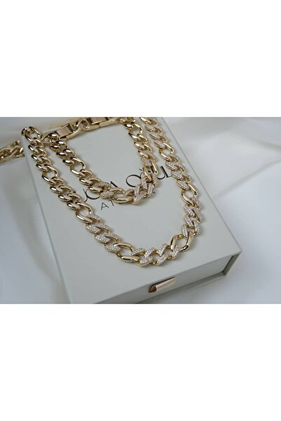 ATELİER TUĞBA Set002 Gold Color Stone Detail Gourmet Chain Set