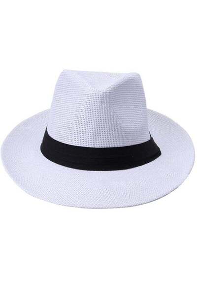 festive قبعة شمسية بريطانية عصرية للجنسين بلون موحد وحافة عريضة من القش
