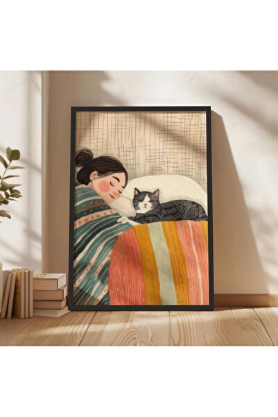 BabelHome KEDİ KIZ MODERN ÇERÇEVELİ TABLO - ÇERÇEVELİ POSTER - TABLO SET 30X40CM
