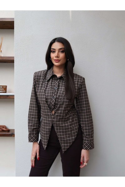 ESRAHELVACI Shoulder Pad Plaid Shirt with Front Piece