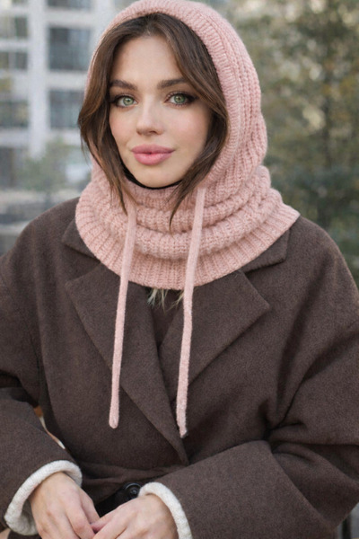 Nacar Kadın Kışlık Örme Kapüşonlu Boyunluklu Bere Balaklava