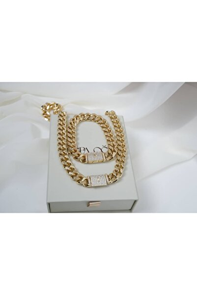 ATELİER TUĞBA Set001 Gold Color Stone Detail Gourmet Necklace Bracelet Set