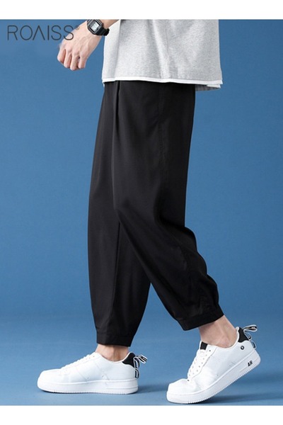 ROAISS Men's Lightweight Ice Silk Casual Pants Soft And Smooth Elastic Sports...