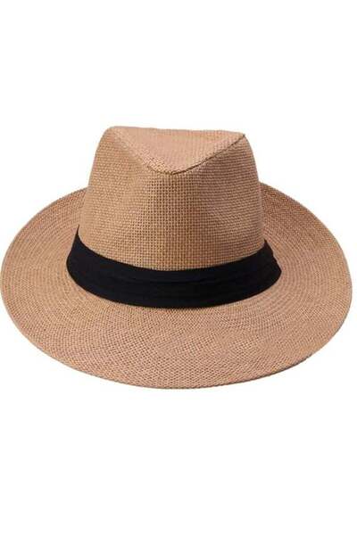 festive قبعة شمسية بريطانية عصرية للجنسين بلون موحد وحافة عريضة من القش