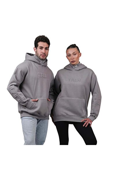 talh Grey hoodie, wide fit pullover - 100% cotton