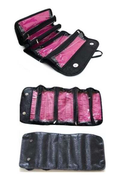 festive Makeup Bag Cosmetic Hanging Organizer Roll N Go Roll Up Foldable Clear Case Pouch Toiletry Organizer