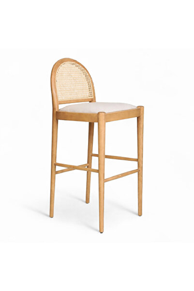 METSAN AKSESUAR Napalyon Hazeranlı Ahşap Bar Sandalyesi