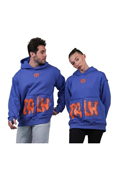 talh Lightning Till Hoodie, Blue Oversized Pullover - 100% Cotton