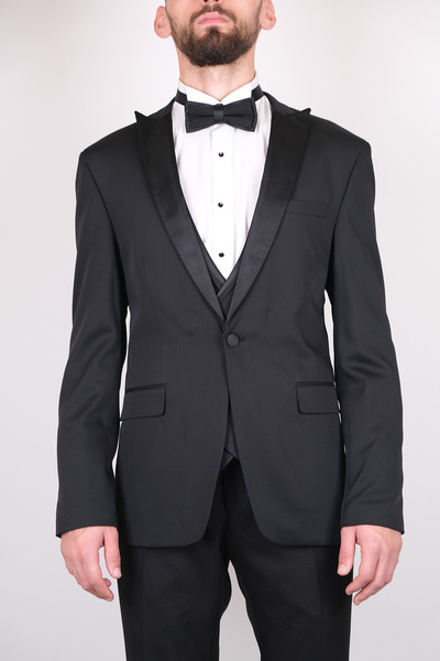 SERKAN SEVİNÇ Slim Fit Erkek Saten Yaka Dokulu Smokin