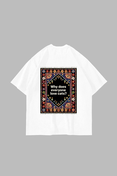Sekizbiraltı Everyone Love Cats Printed Oversized Unisex White Tshirt