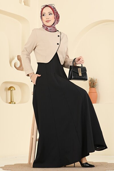 ModaMerve Asimetrik Ceketli Dabıl Takım 2782SL432-MS Taş&Siyah