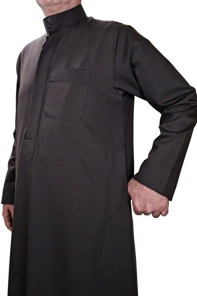 Royal Attire Hajj Umrah Clothes/Front Buttons Hidden and Long Sleeves Without Buttons with Pockets/Prayer Robe/Men's Fistan