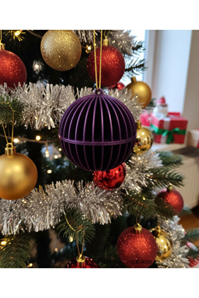 CT STONES Ornament decorativ rotund de Crăciun cu dungi verticale mov