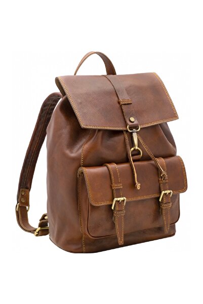 UTIL LAND FASHION Backpack made of genuine vachetta leather, cognac, R134A