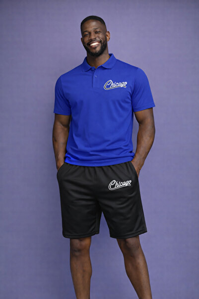 NOFLEN طقم شورت بولو للرجال من شيكاغو مطبوع