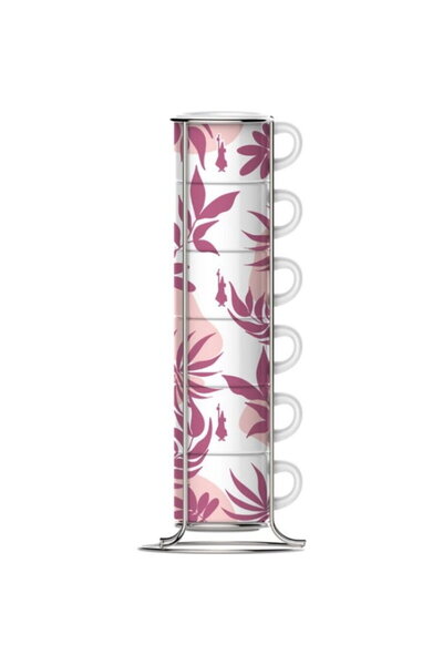 Bialetti Set of 6 porcelain espresso cups, 90 ml, with stand, pink