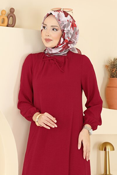 ModaMerve Kare Yaka Aerobin Elbise 5006BM387-MS Koyu Kırmızı