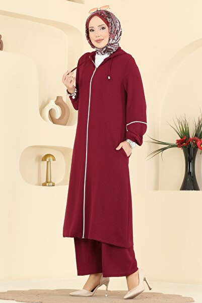 ModaMerve Önden Fermuarlı Aeroobin Takım PL9189-MS Bordo