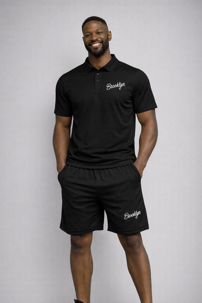 NOFLEN طقم شورت بولو للرجال من Elyazı Brooklyn مطبوع
