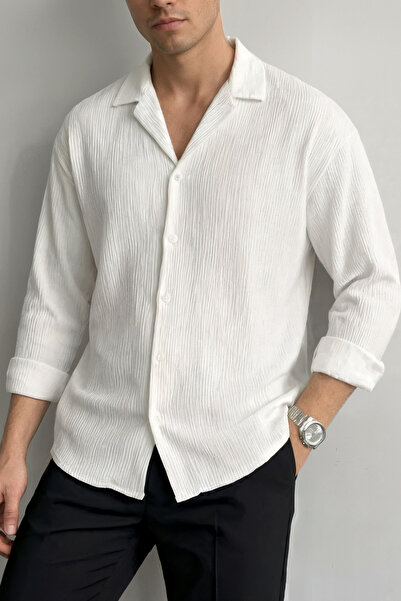 ECOTİQUE Erkek İnce Terletmez Oversize Beyaz Bürümcük Kumaş Ütü Gerektirmeyen...