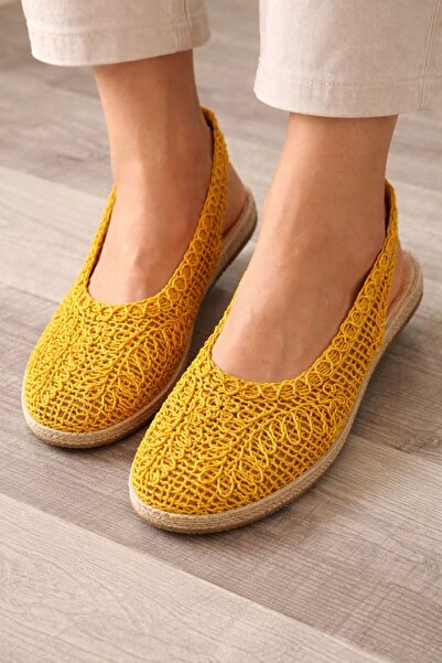 Gönülden Tasarım Mustard Yellow Open Back Women's Ballerinas Size 40