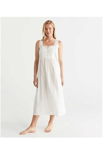 BÜYÜK MODA BEDEN Dantel Detaylı Önü düğmeli Pamuk Gecelik