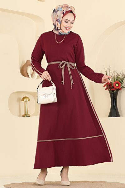 ModaMerve Garnili Dabıl Elbise 2781SL432-MS Bordo