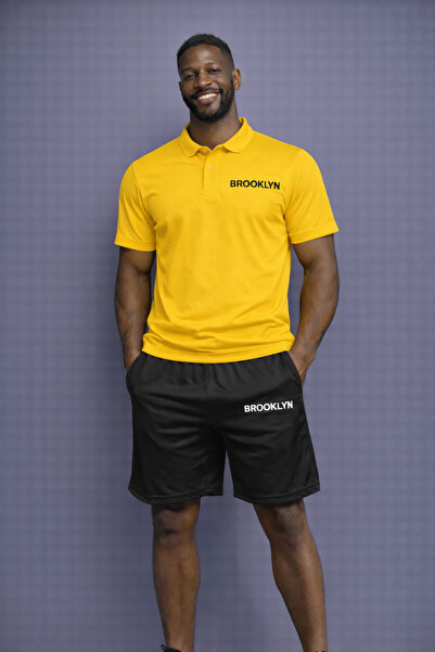 NOFLEN طقم شورت برقبة بولو من بروكلين مطبوع للرجال