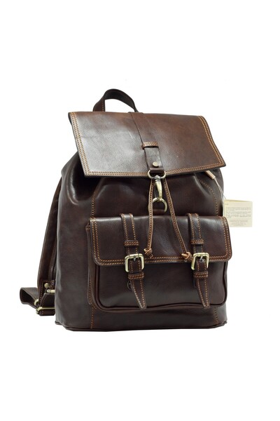UTIL LAND FASHION Backpack made of genuine vachetta leather, cognac, R134A
